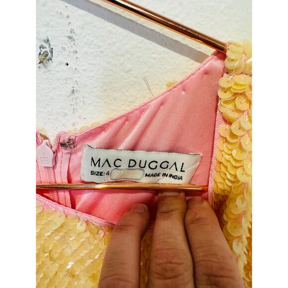MAC DUGGAL Pink Yellow Ombre Sequin High Neckline Sleeveless Cocktail Dress sz 4 - Picture 7 of 9